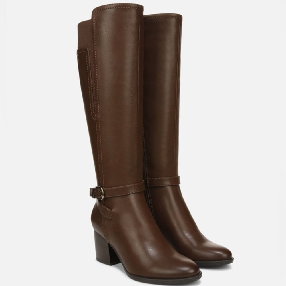 Naturalizer SOUL Wide Calf Boots 6.5 NWT Elegant Brown Knee-High Leather Boots